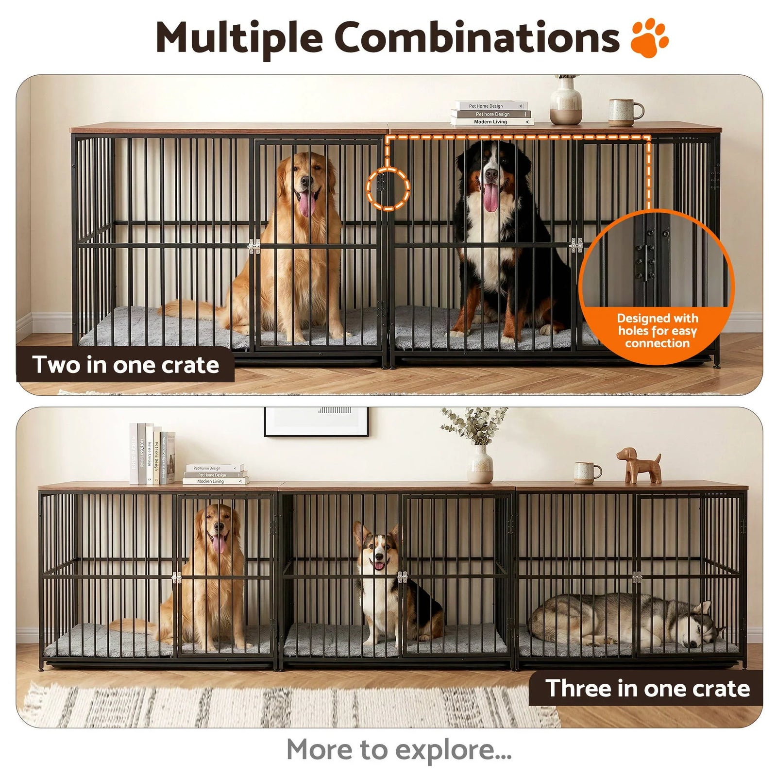 Extra Large Dog Crate Furniture 107cm Dog Cage Puppy Pet Wooden Black