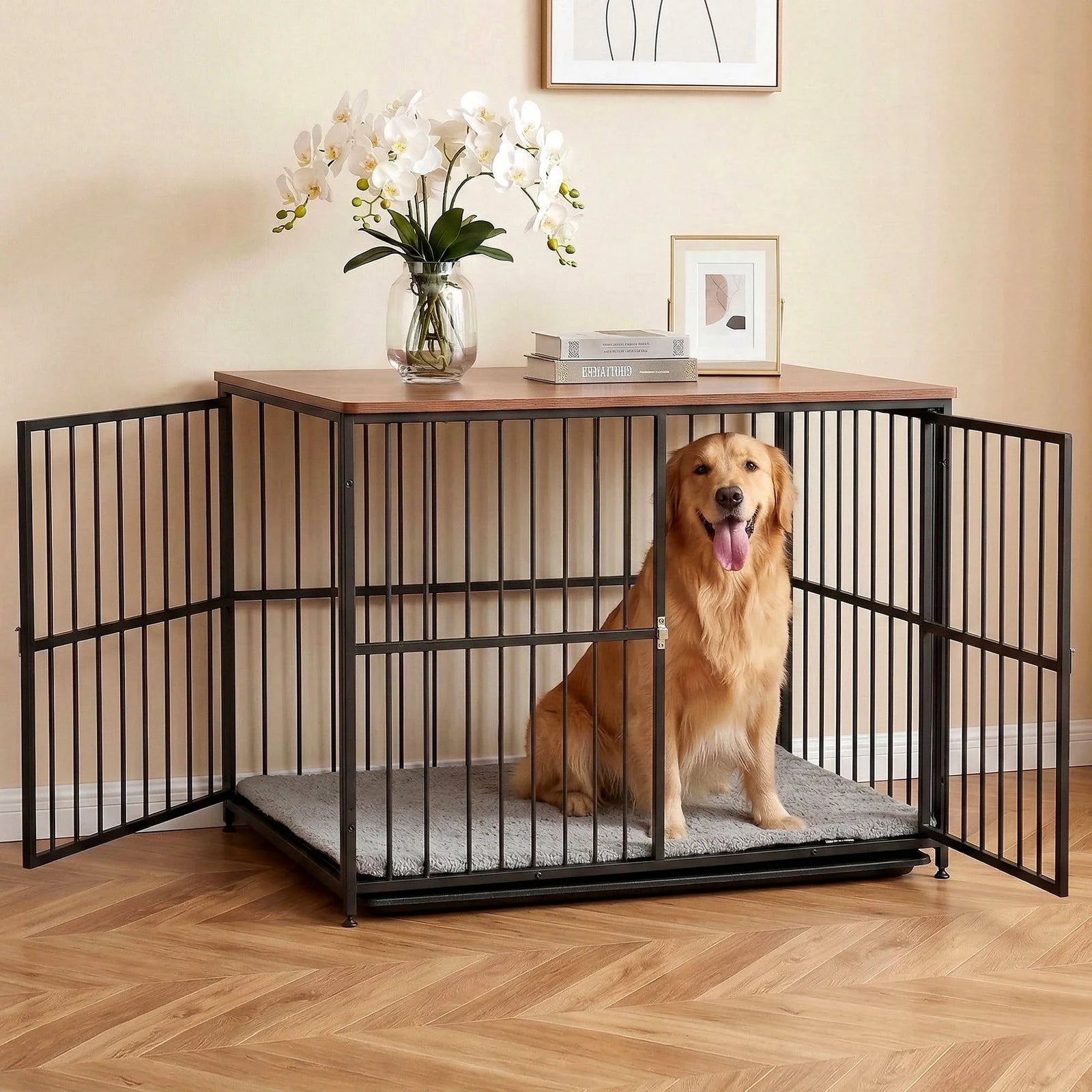 Extra Large Dog Crate Furniture 107cm Dog Cage Puppy Pet Wooden Black
