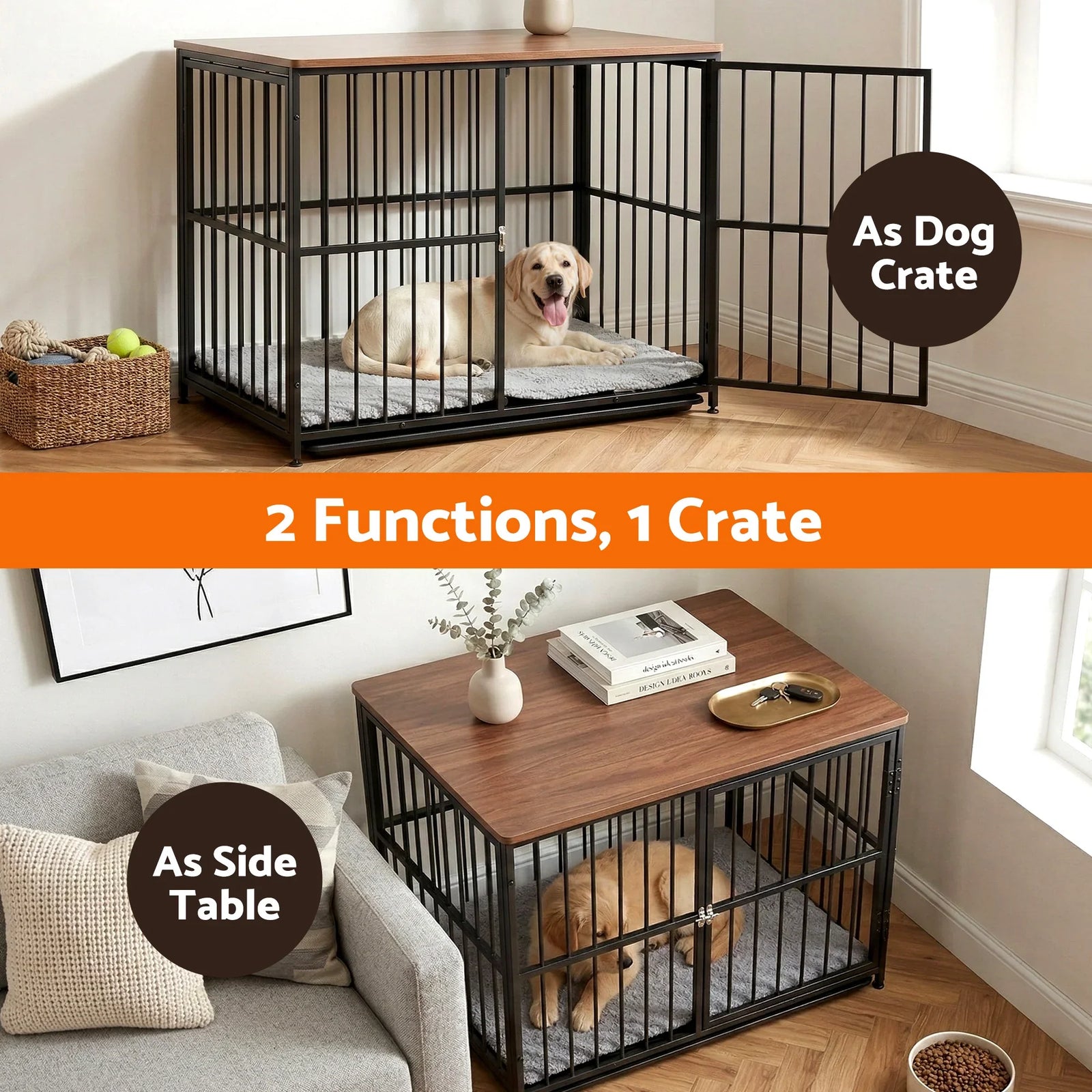 Large Dog Crate Furniture 93cm Dog Cage Puppy Pet Wooden Black