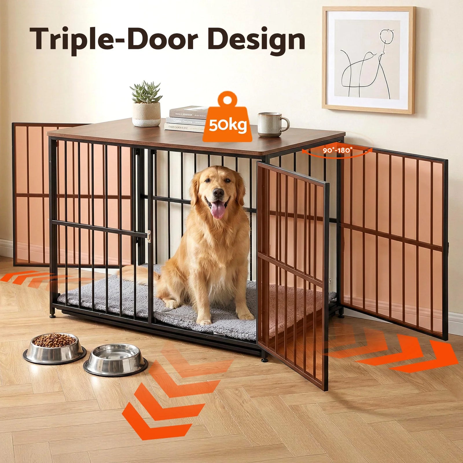 Large Dog Crate Furniture 93cm Dog Cage Puppy Pet Wooden Black