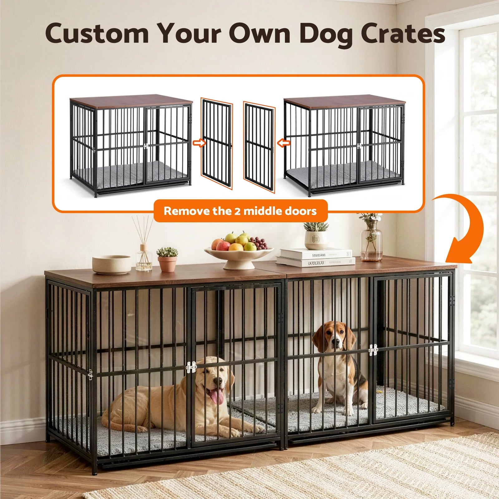 Large Dog Crate Furniture 93cm Dog Cage Puppy Pet Wooden Black
