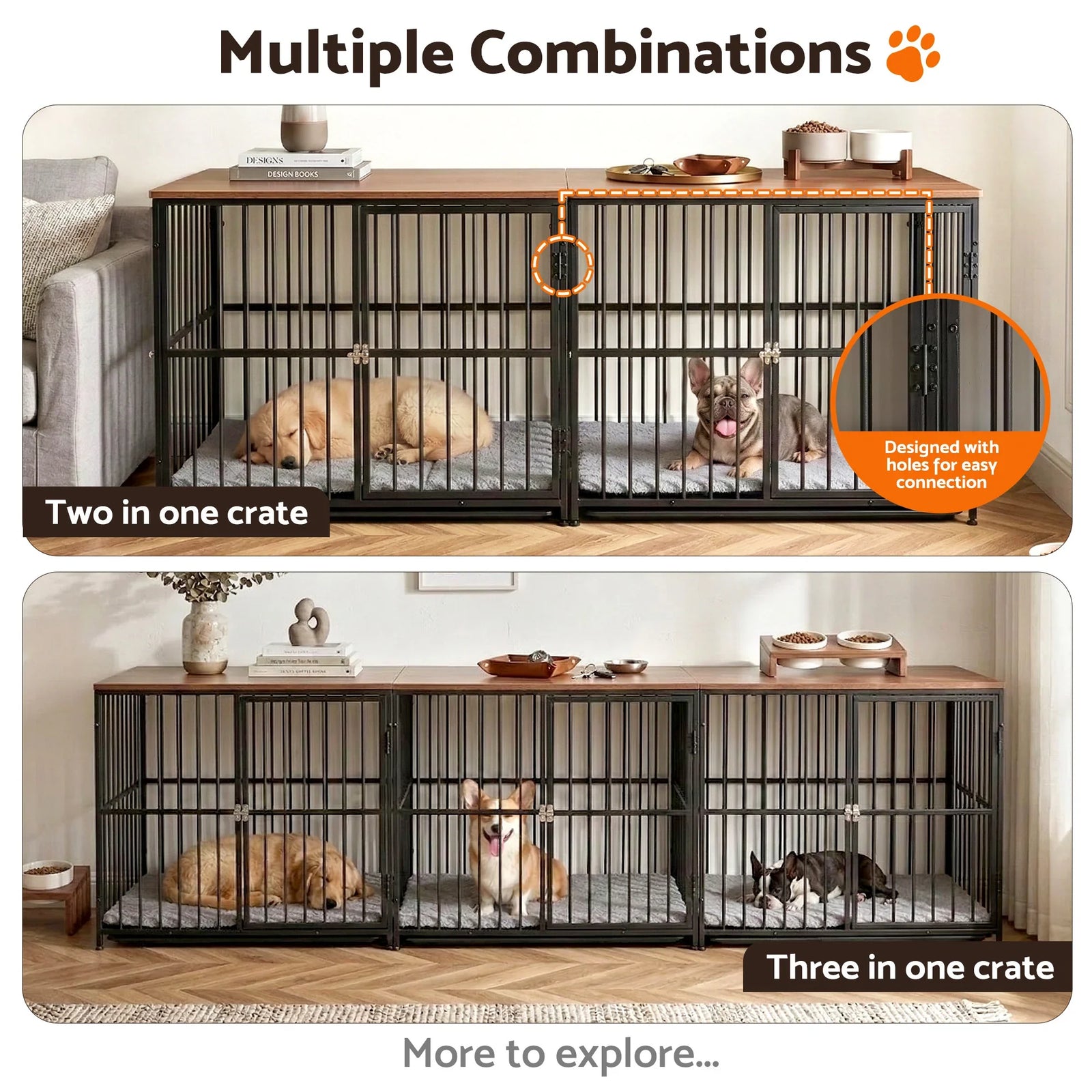 Large Dog Crate Furniture 93cm Dog Cage Puppy Pet Wooden Black