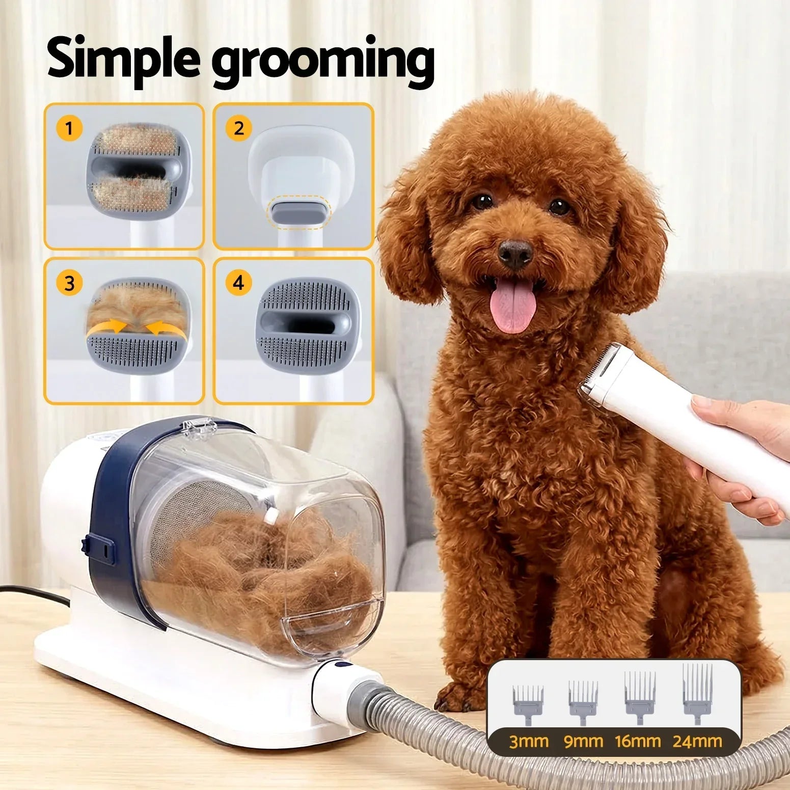 Pet Grooming Kit Vacuum Dog Cat Hair Dryer Remover Clipper Brushes Cleaning