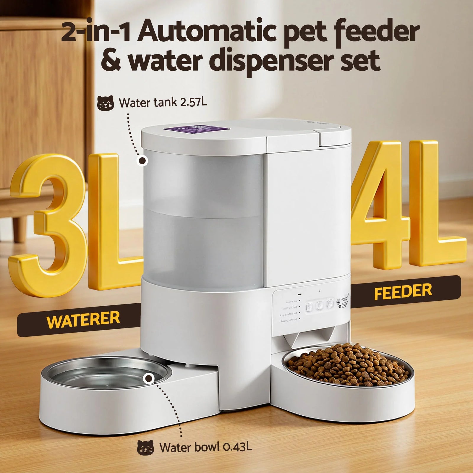 Automatic Pet Feeder Water Dispenser 2-in-1 Smart WiFi Dog Cat Food 4L