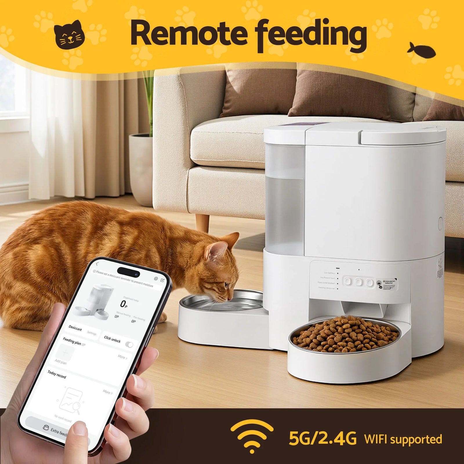 Automatic Pet Feeder Water Dispenser 2-in-1 Smart WiFi Dog Cat Food 4L