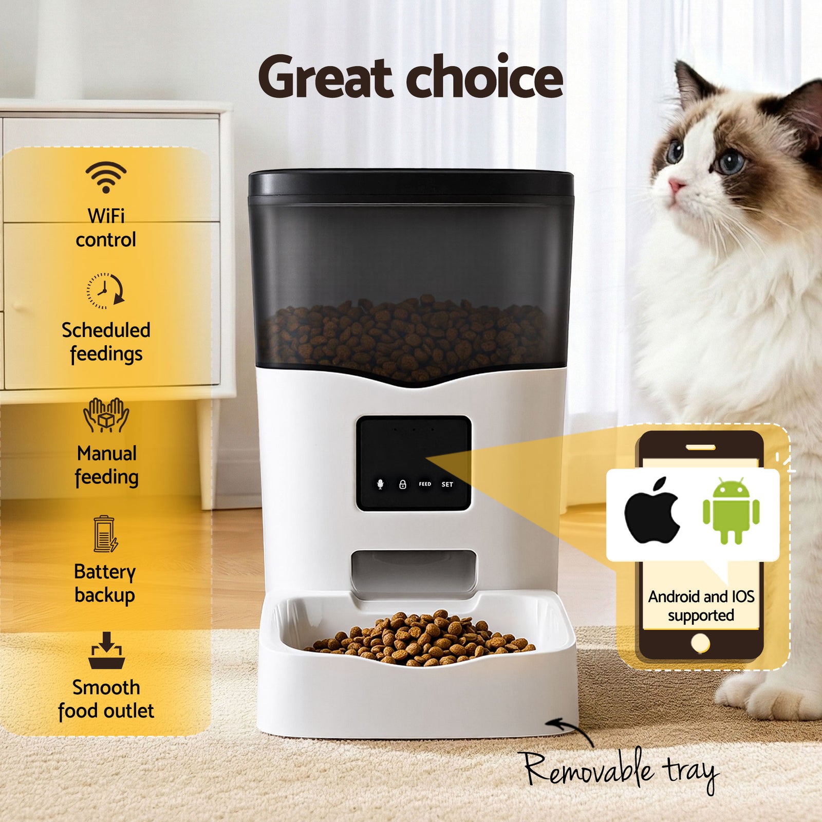 Automatic Pet Feeder Dog Cat Feeder Wifi 3L Auto Smart Food Dispenser