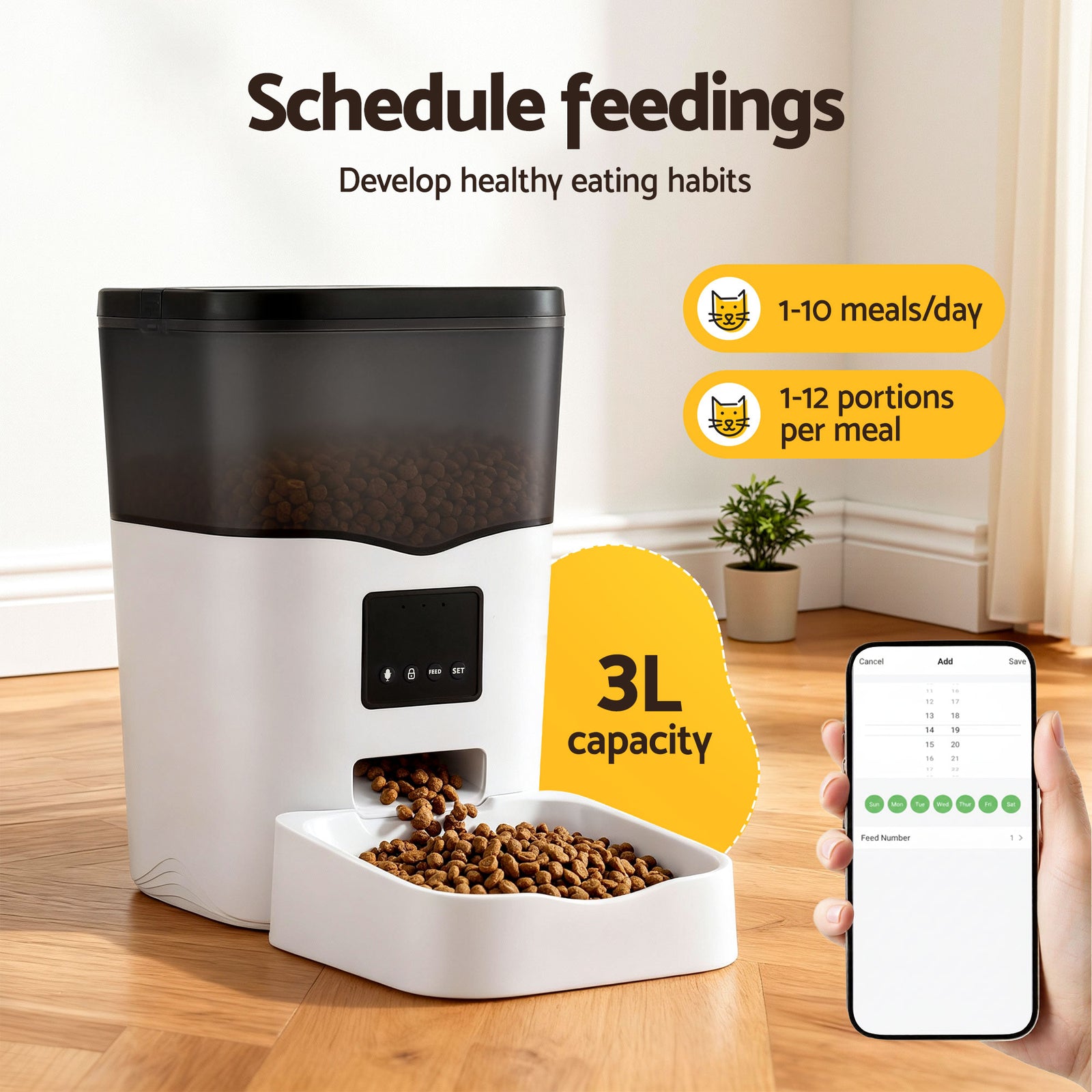 Automatic Pet Feeder Dog Cat Feeder Wifi 3L Auto Smart Food Dispenser