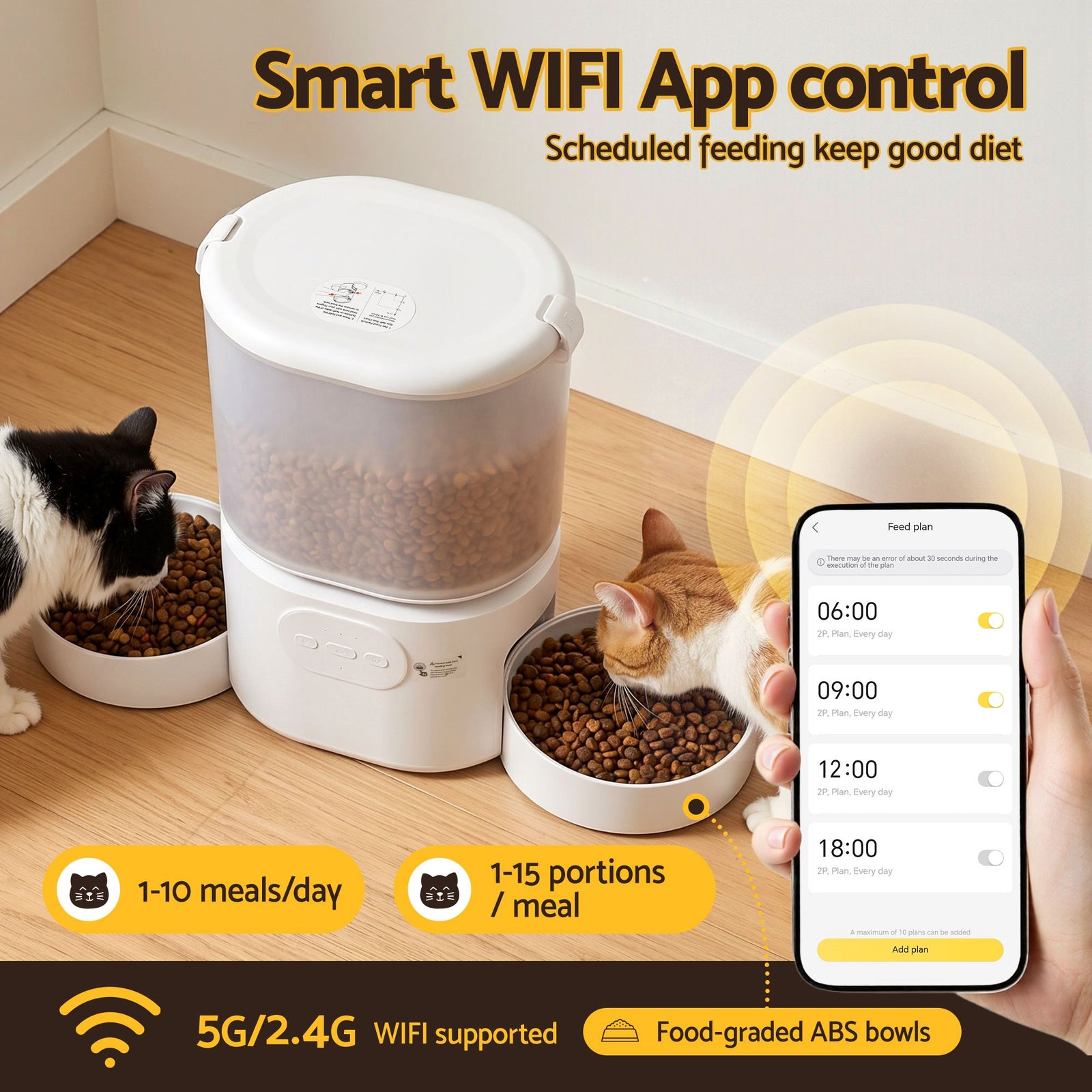 5L Automatic Pet Feeder Dual Bowl Smart Dispenser APP Control Cats Dogs
