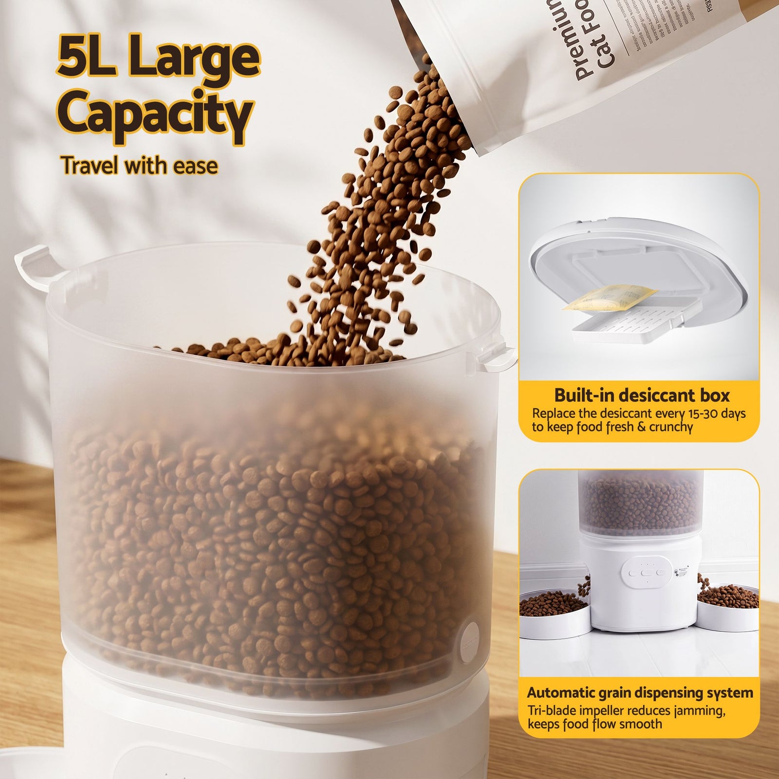 5L Automatic Pet Feeder Dual Bowl Smart Dispenser APP Control Cats Dogs