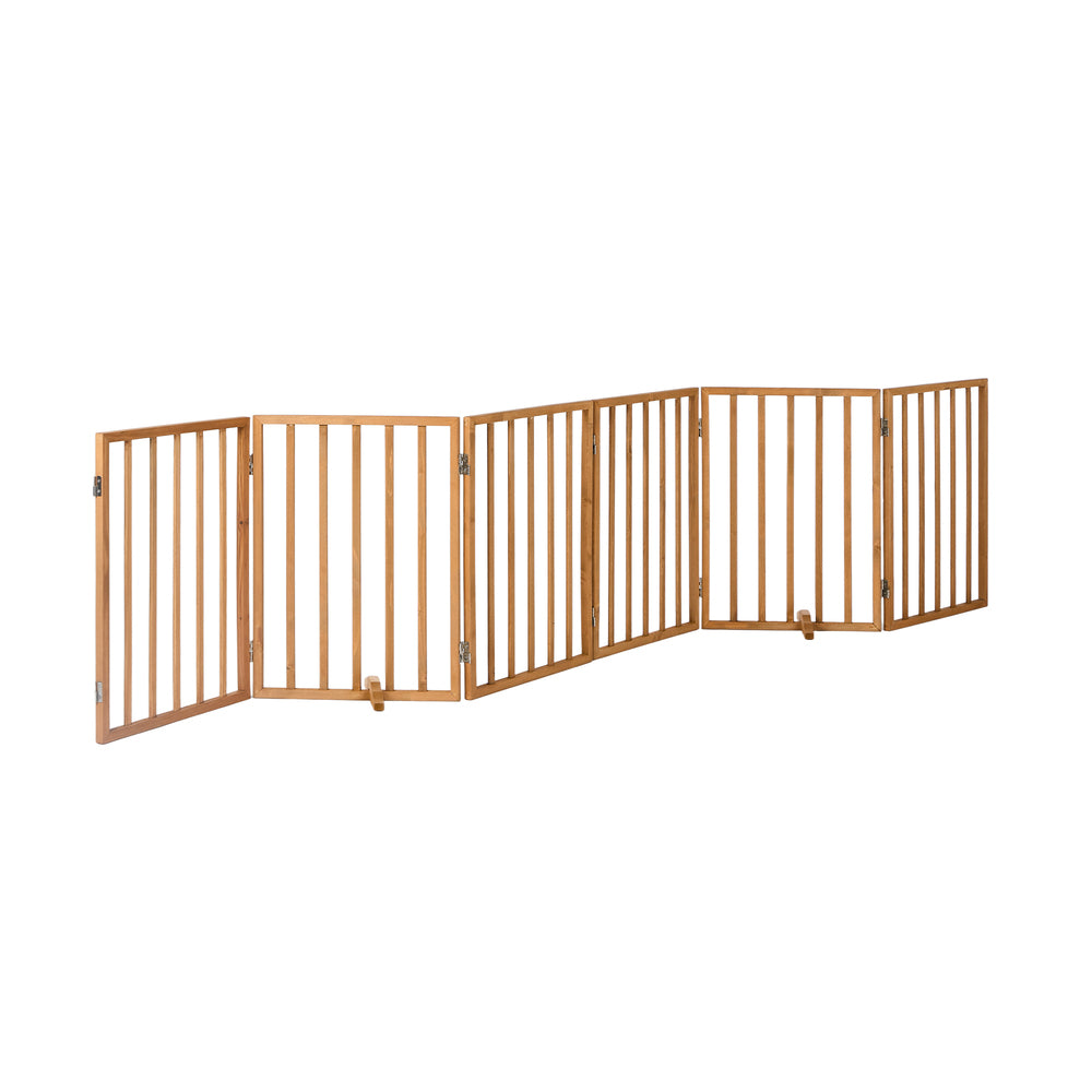 Wooden Pet Gate Dog Fence Safety Stair Barrier 6 Panels Natural