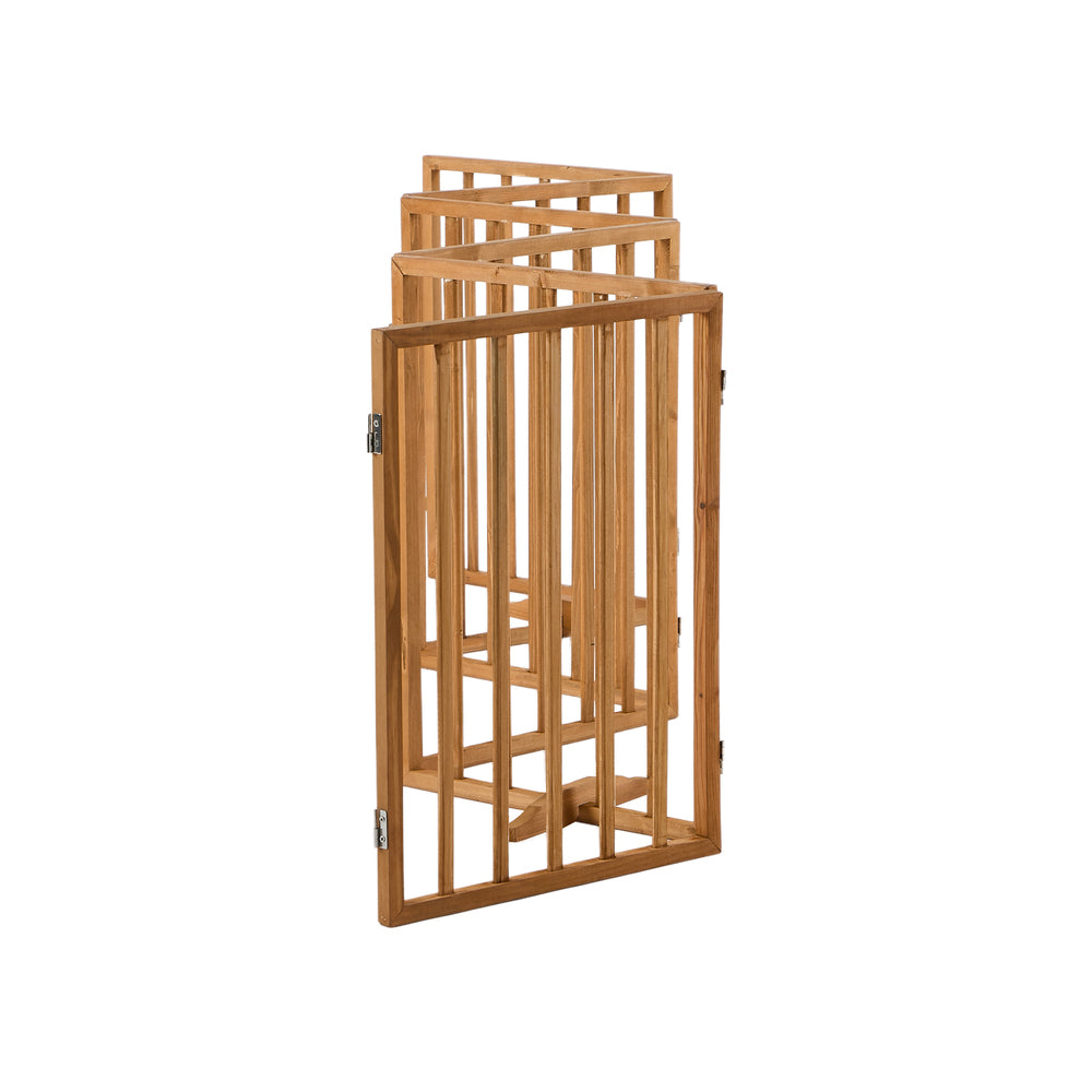 Wooden Pet Gate Dog Fence Safety Stair Barrier 6 Panels Natural