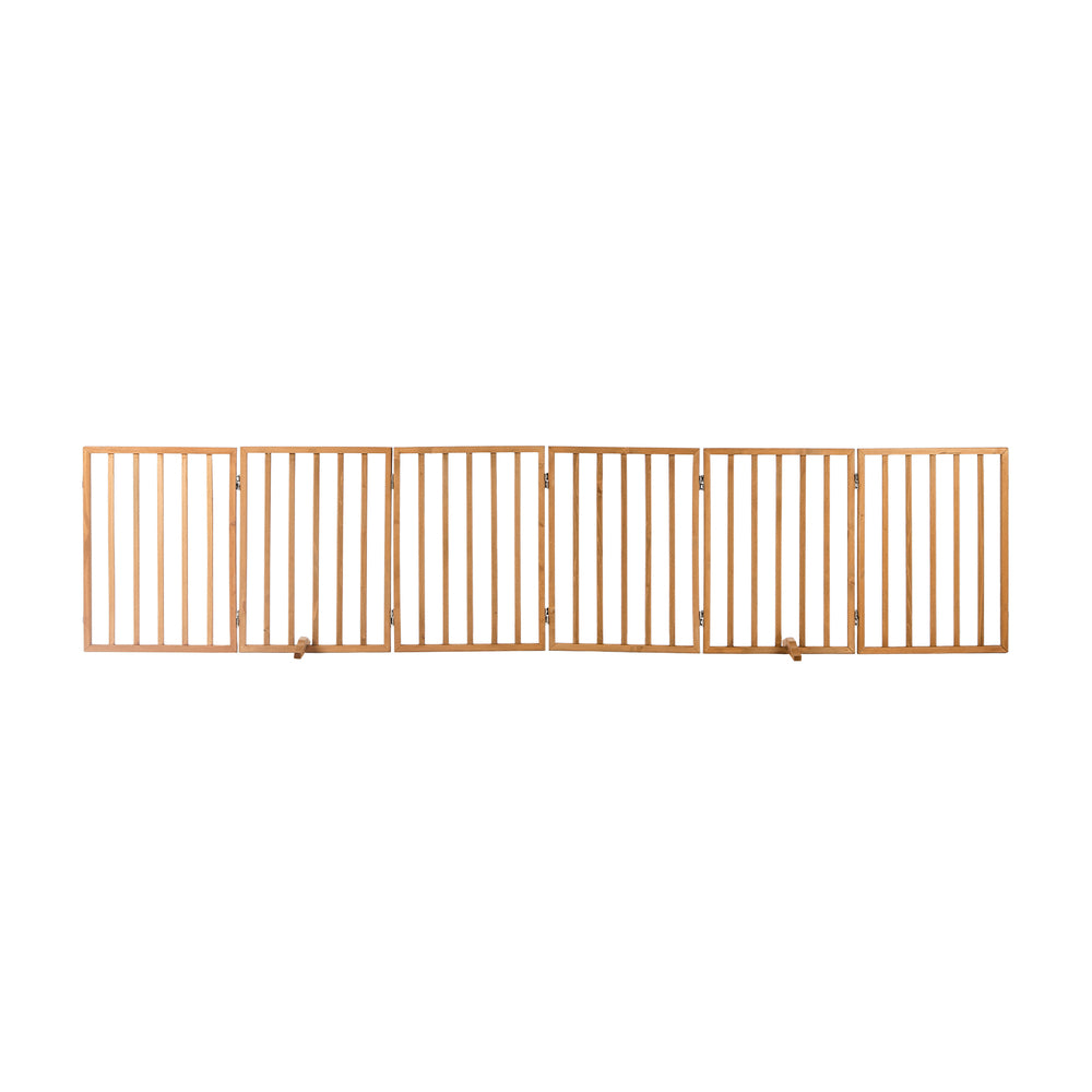 Wooden Pet Gate Dog Fence Safety Stair Barrier 6 Panels Natural