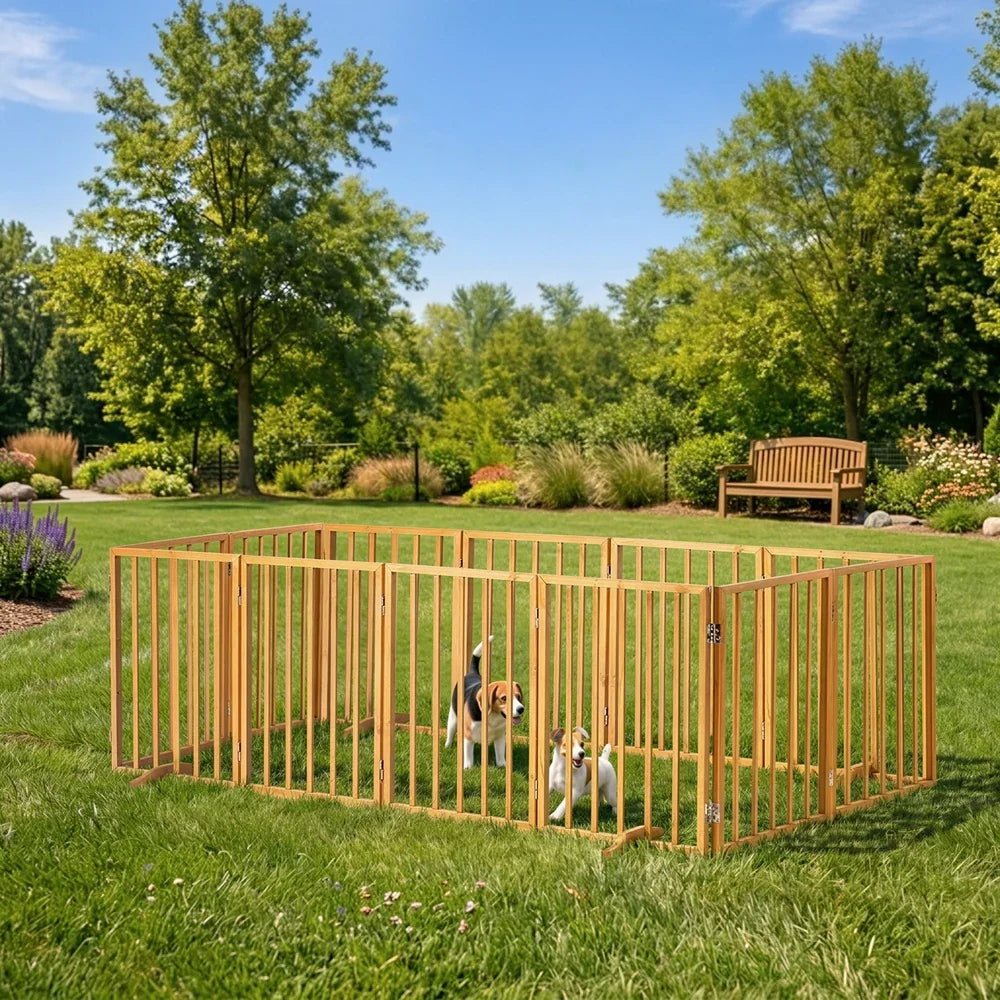 2pc Wooden Pet Gate Dog Fence Playpen Barrier 6 Panels Natural