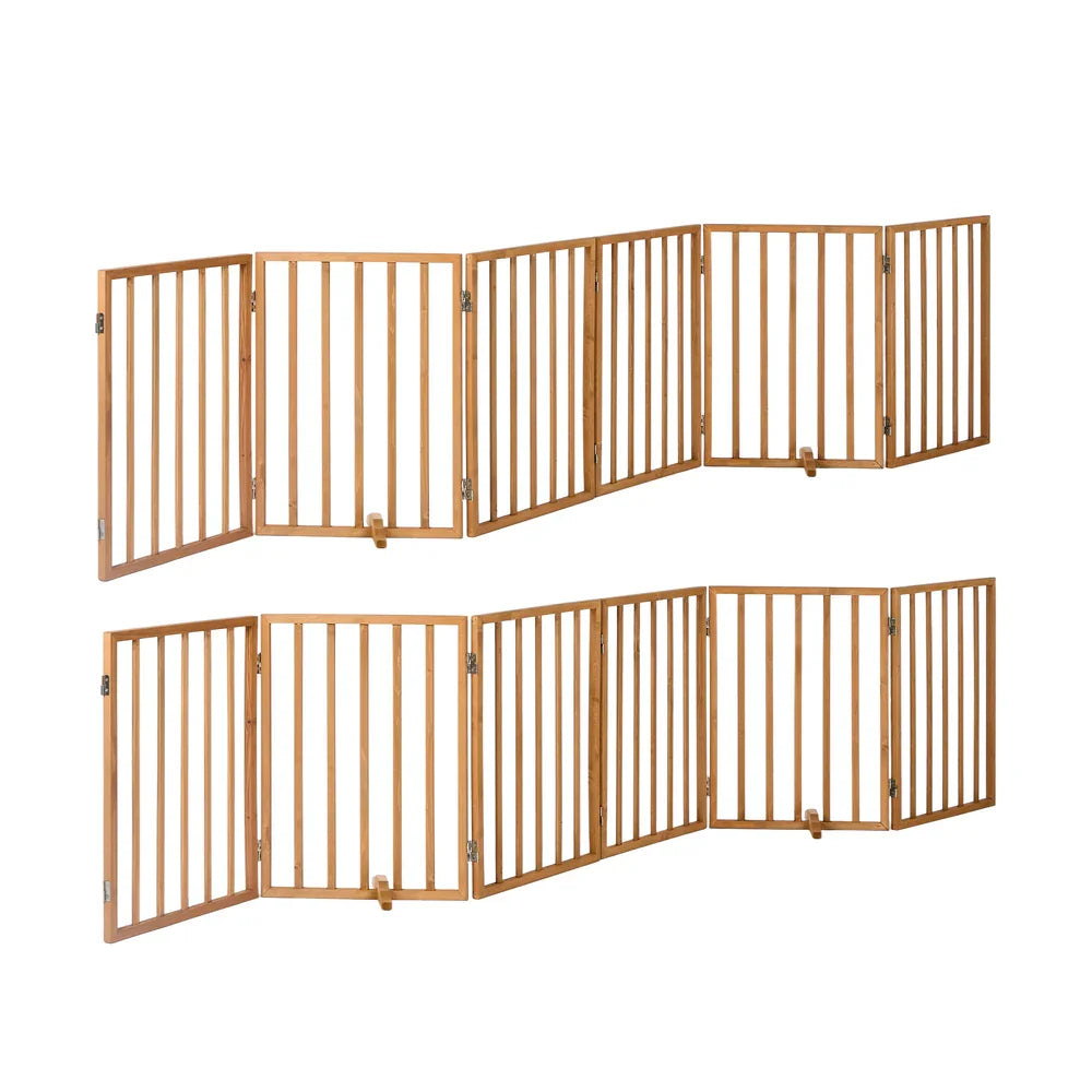 2pc Wooden Pet Gate Dog Fence Playpen Barrier 6 Panels Natural