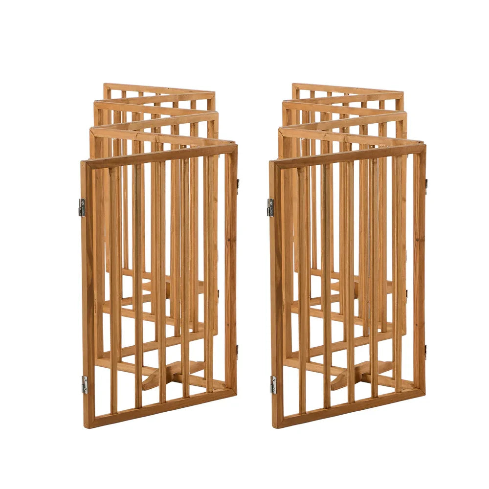 2pc Wooden Pet Gate Dog Fence Playpen Barrier 6 Panels Natural