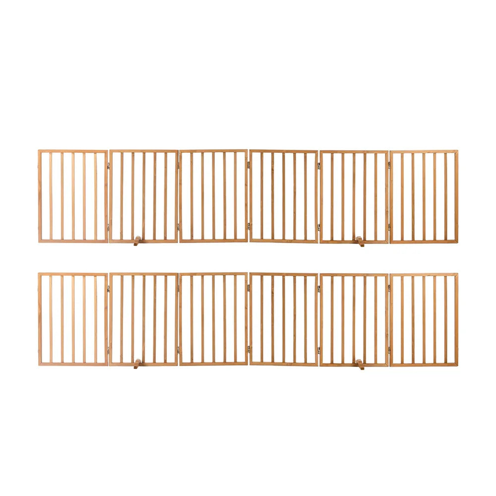 2pc Wooden Pet Gate Dog Fence Playpen Barrier 6 Panels Natural