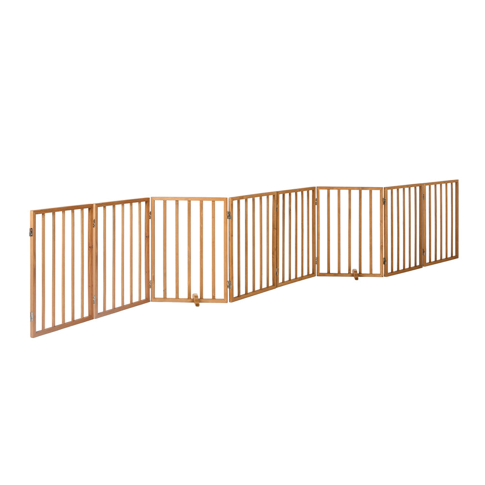 Wooden Pet Gate Dog Fence Stair Barrier 8 Panels Natural