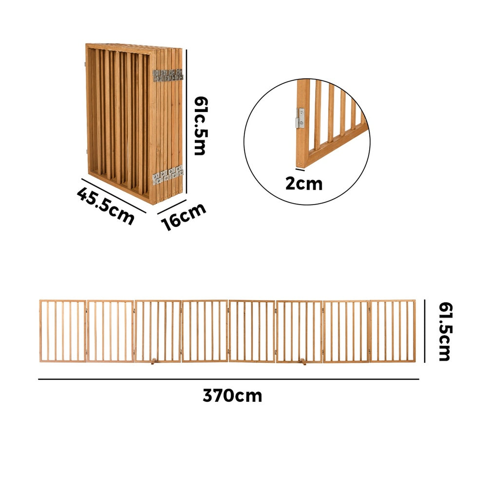 Wooden Pet Gate Dog Fence Stair Barrier 8 Panels Natural
