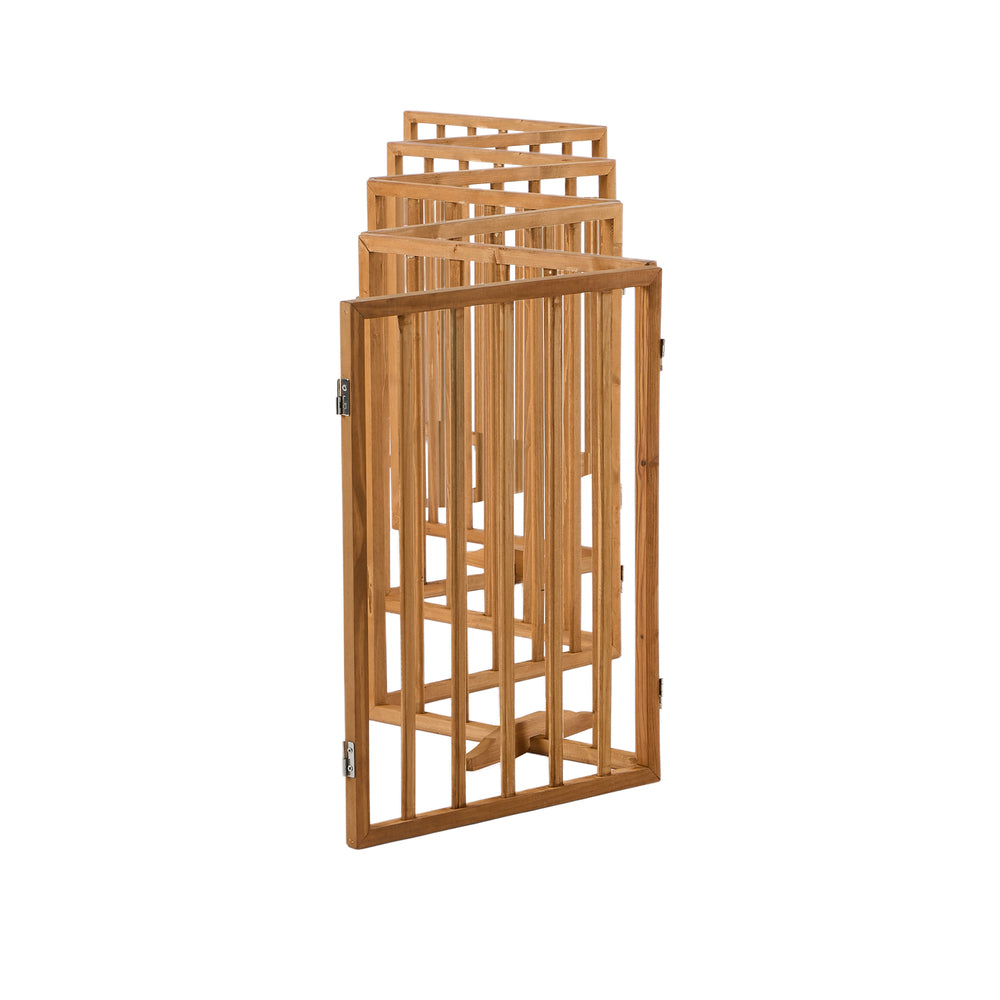 Wooden Pet Gate Dog Fence Stair Barrier 8 Panels Natural