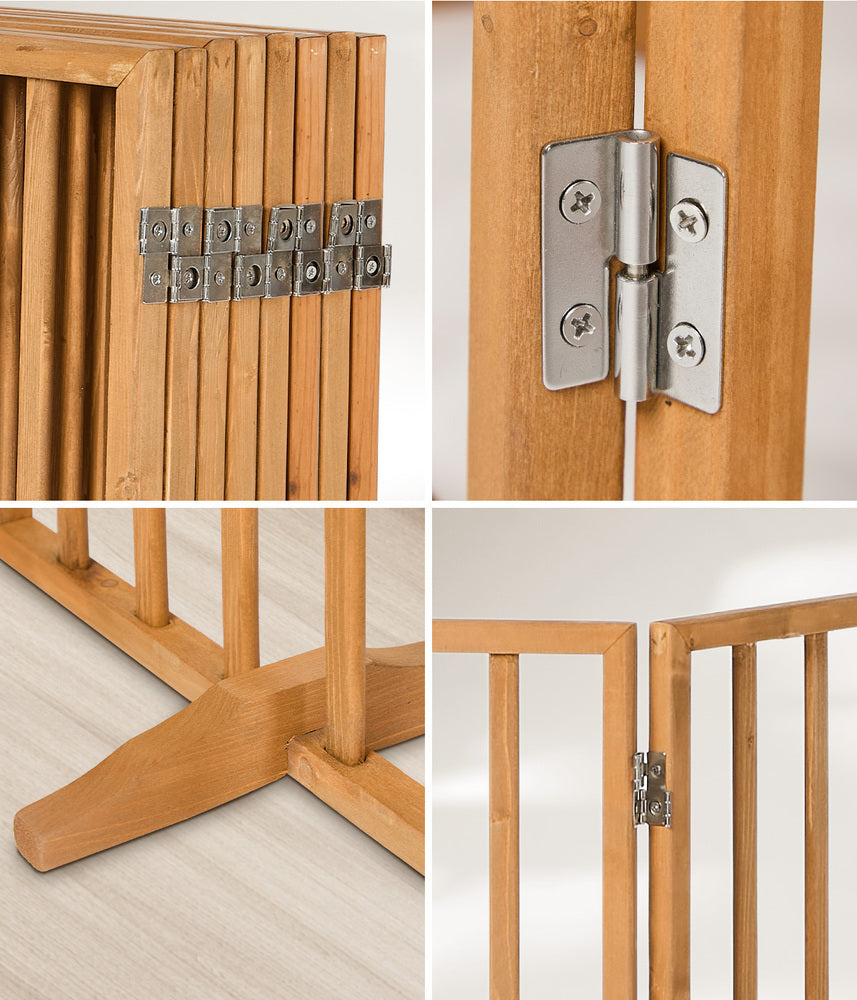 Wooden Pet Gate Dog Fence Stair Barrier 8 Panels Natural