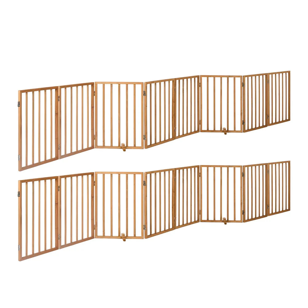 2pc Wooden Pet Gate Dog Fence Playpen Barrier 8 Panels Natural