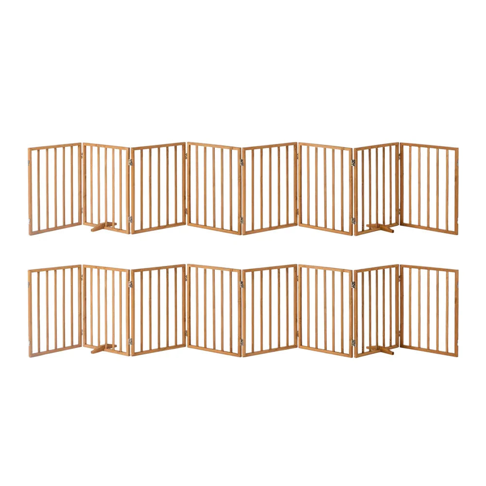 2pc Wooden Pet Gate Dog Fence Playpen Barrier 8 Panels Natural