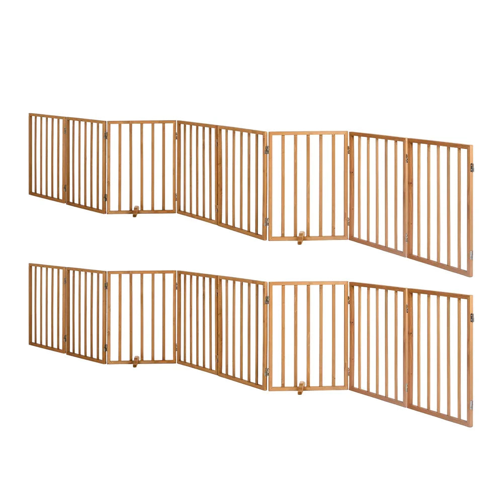 2pc Wooden Pet Gate Dog Fence Playpen Barrier 8 Panels Natural