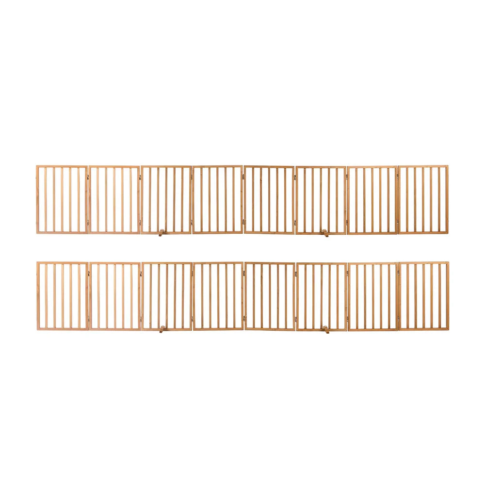 2pc Wooden Pet Gate Dog Fence Playpen Barrier 8 Panels Natural