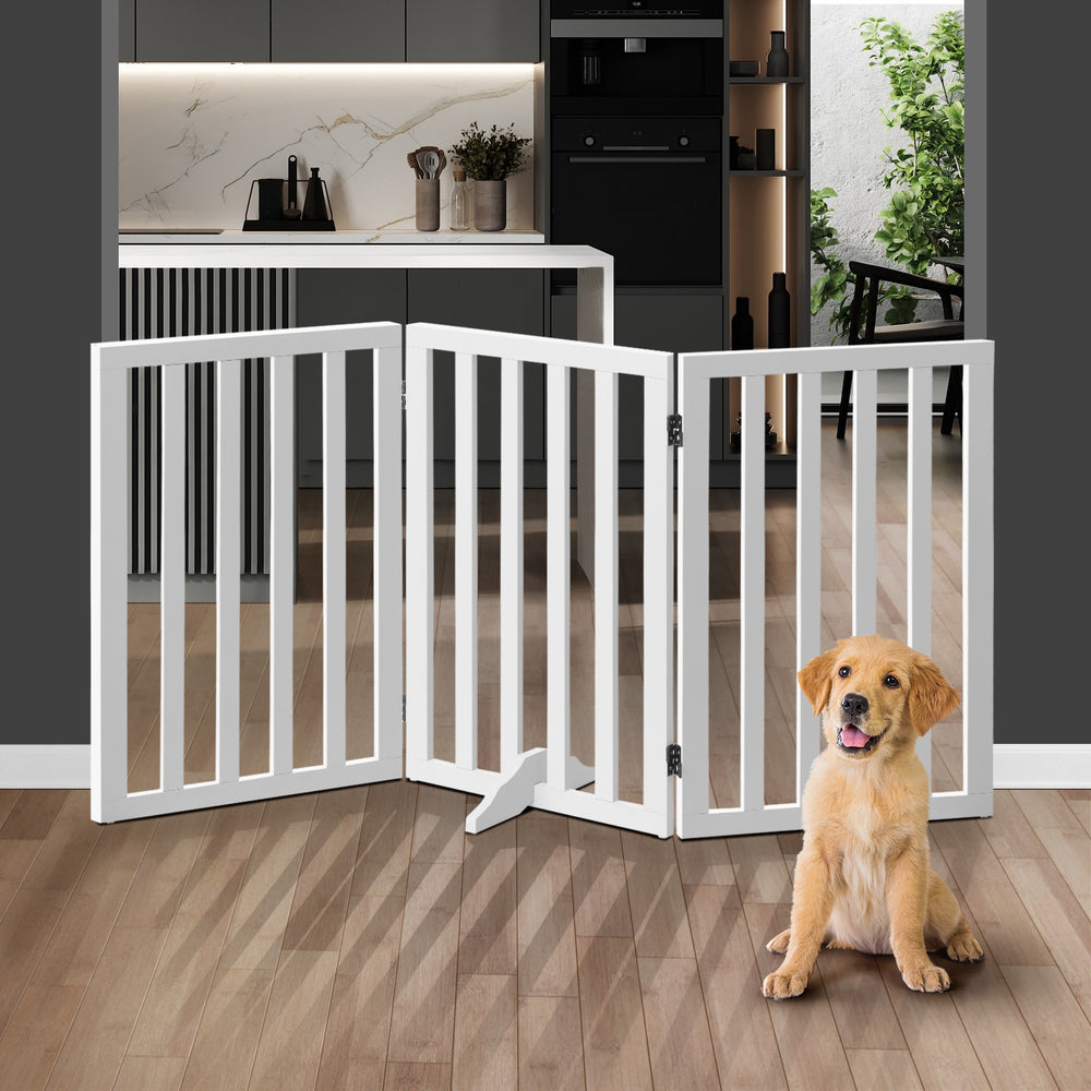 Wooden Pet Gate Security Door 3-Panel 80cm