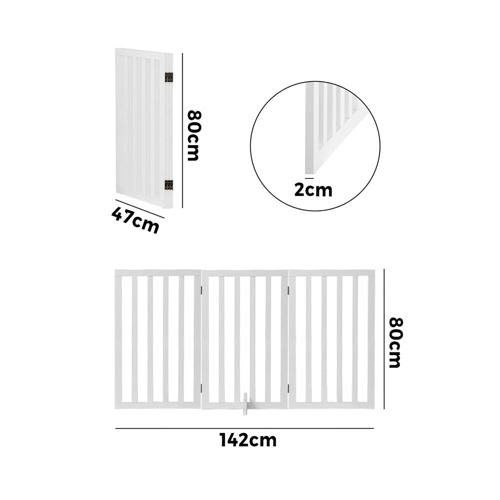 Wooden Pet Gate Security Door 3-Panel 80cm