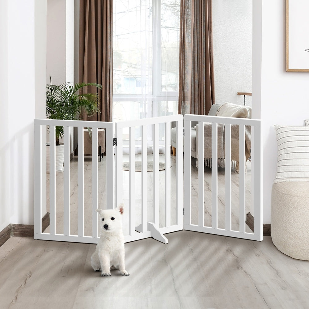 Wooden Pet Gate Security Door 3-Panel 80cm