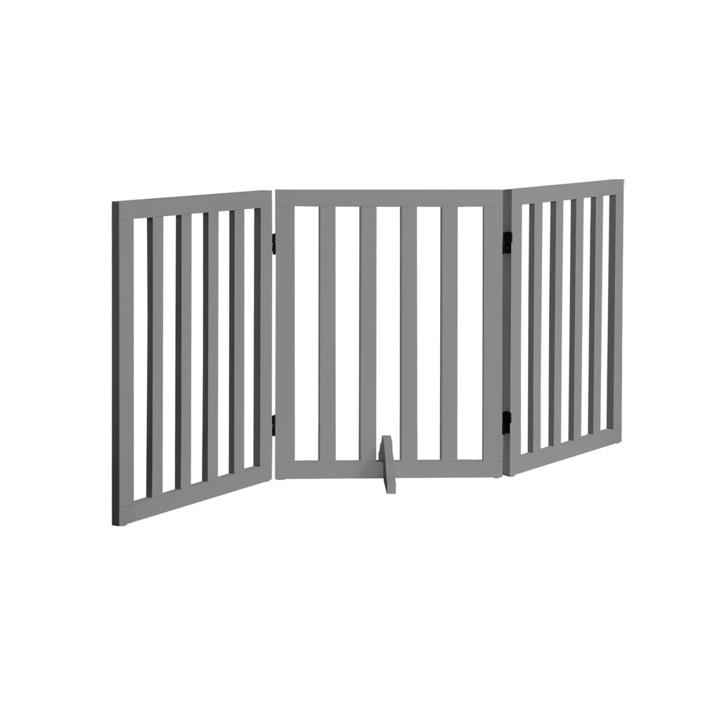 Wooden Pet Gate Safety Stair Barrier 3-Panel Grey