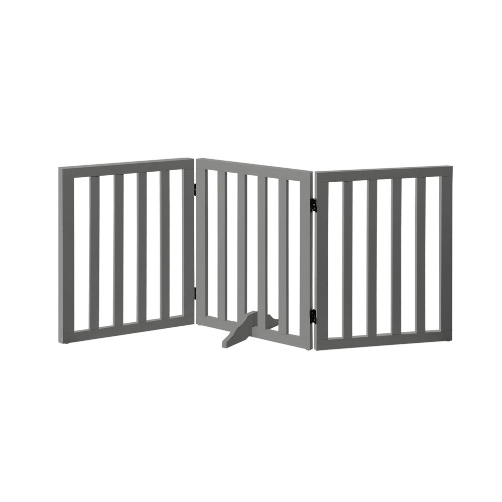 Wooden Pet Gate Safety Stair Barrier 3-Panel Grey