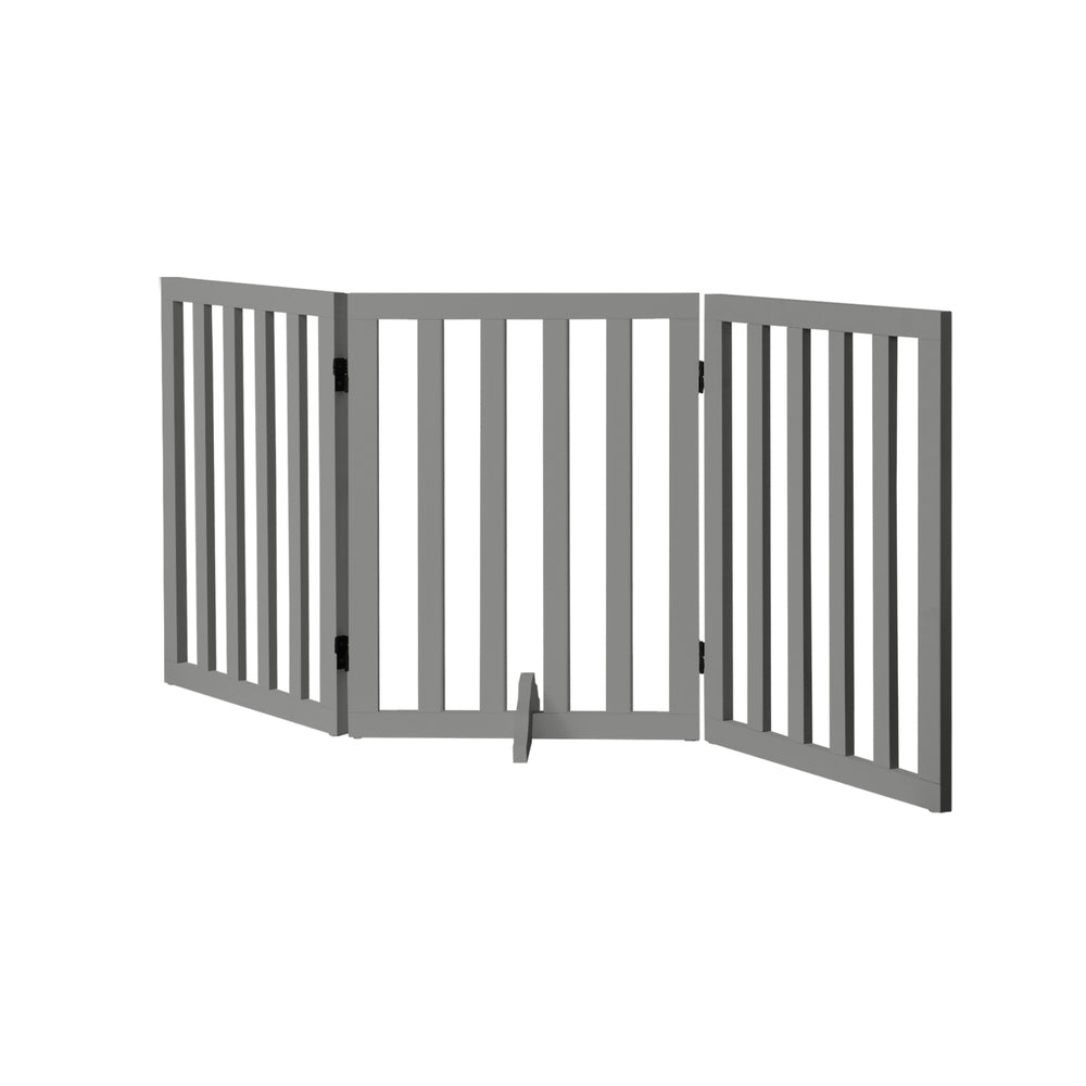 Wooden Pet Gate Safety Stair Barrier 3-Panel Grey