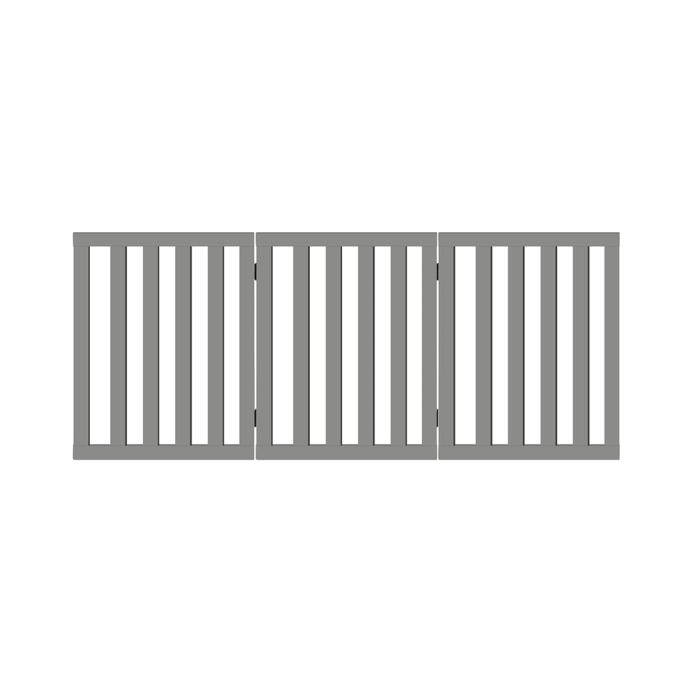 Wooden Pet Gate Safety Stair Barrier 3-Panel Grey