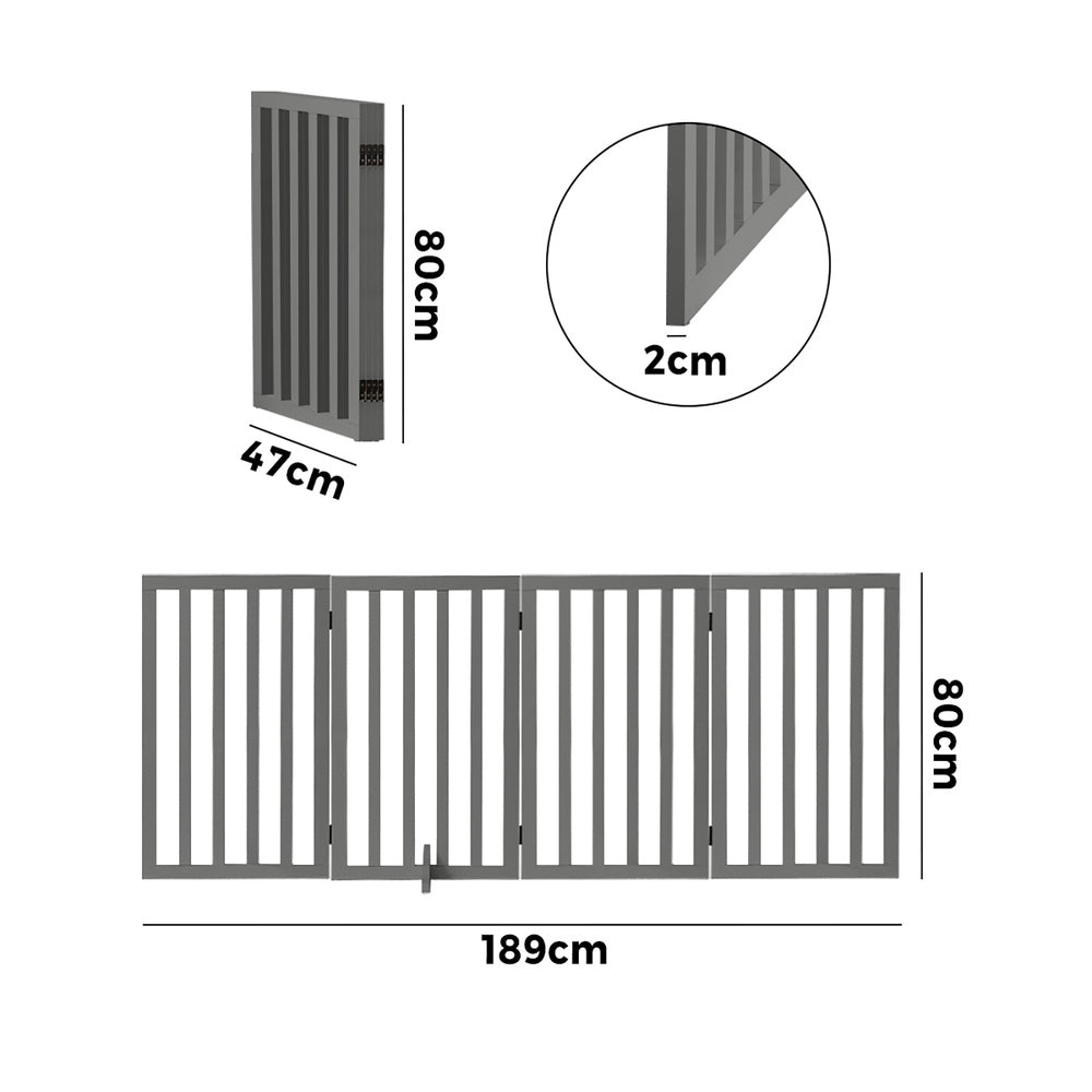 Wooden Pet Gate Dog Fence 4 Panels 80cm Grey