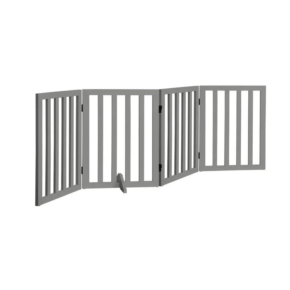Wooden Pet Gate Safety Stair Barrier 4-Panel Grey