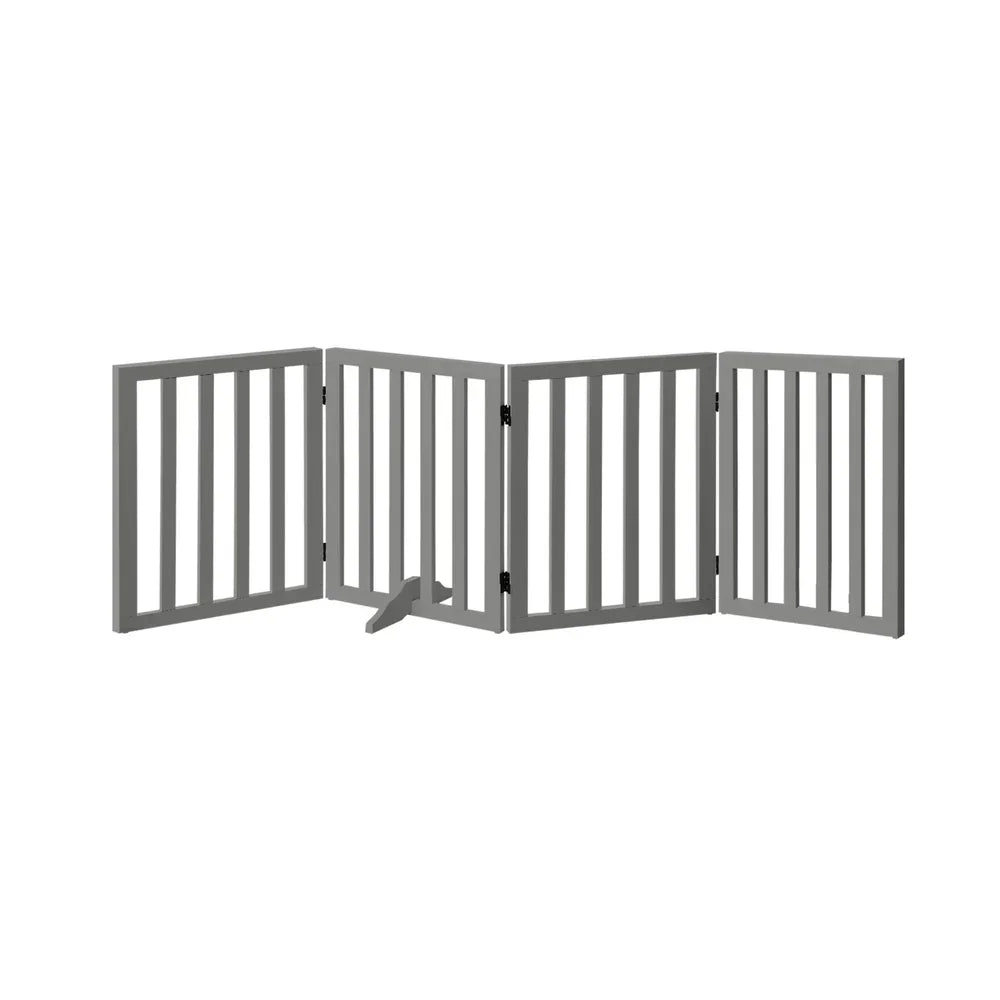 Wooden Pet Gate Safety Stair Barrier 4-Panel Grey