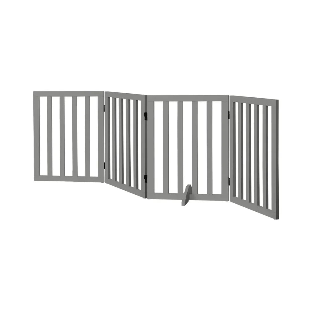Wooden Pet Gate Safety Stair Barrier 4-Panel Grey