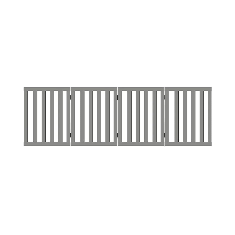 Wooden Pet Gate Safety Stair Barrier 4-Panel Grey