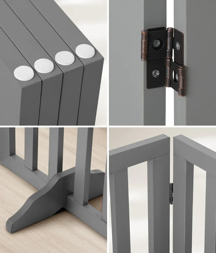 Wooden Pet Gate Safety Stair Barrier 4-Panel Grey
