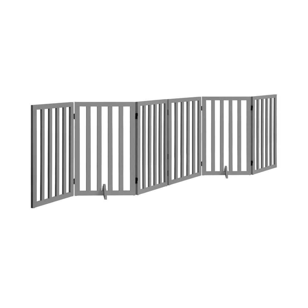 Wooden Pet Gate Dog Fence 6 Panels 80cm Grey