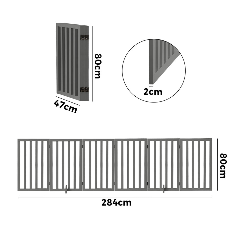 Wooden Pet Gate Dog Fence 6 Panels 80cm Grey