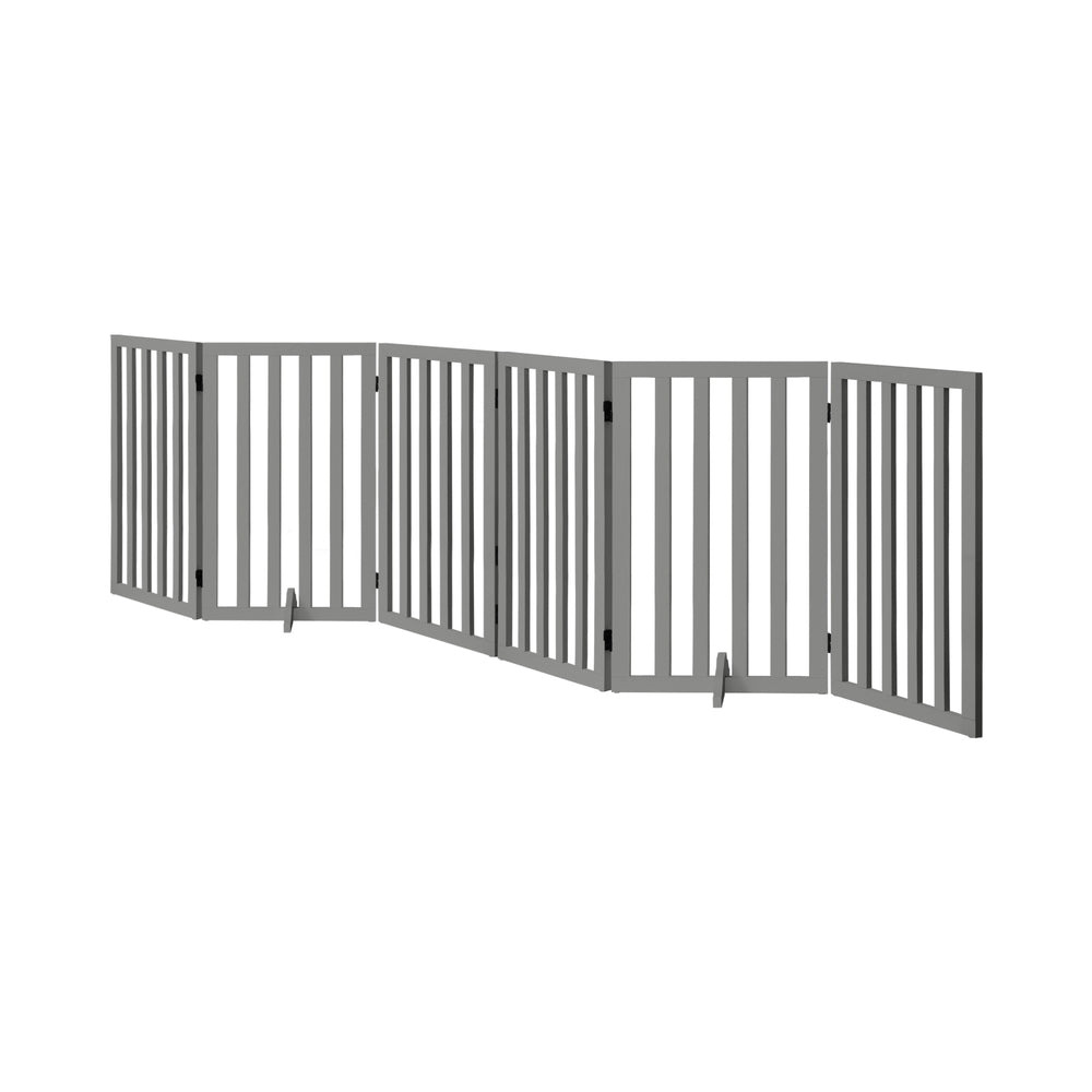 Wooden Pet Gate Dog Fence 6 Panels 80cm Grey