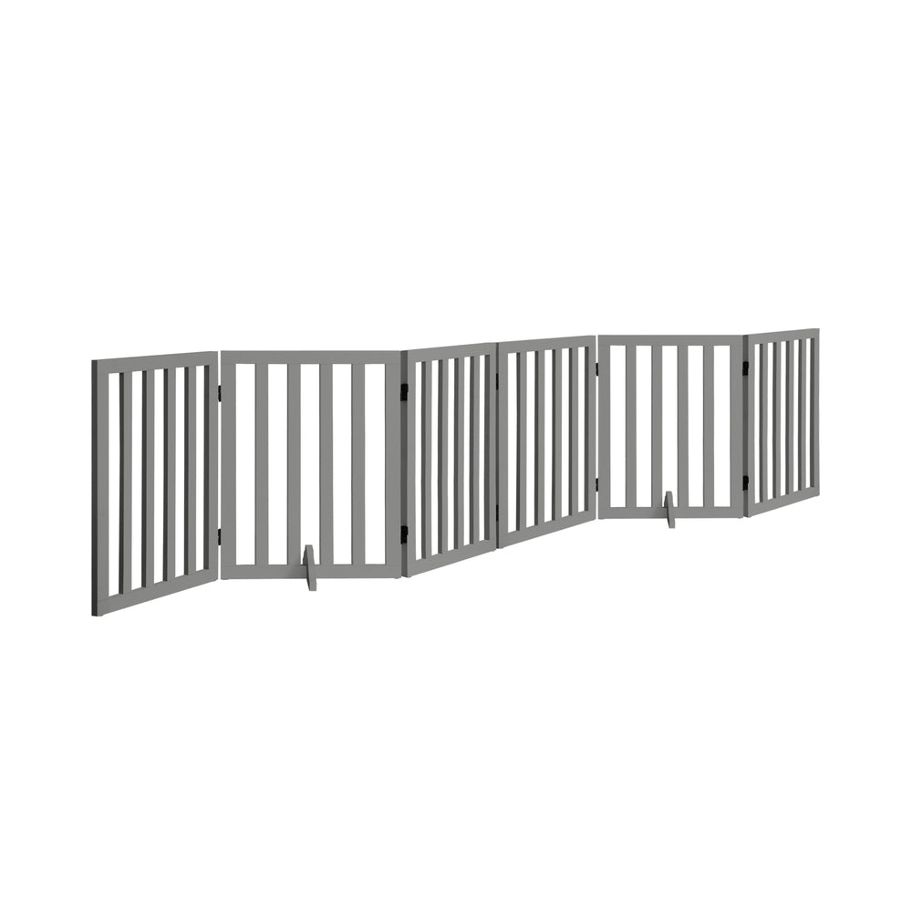 Wooden Pet Gate Safety Stair Barrier 6-Panel Grey