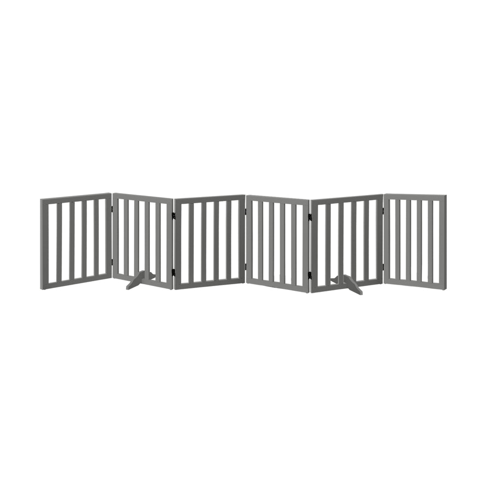 Wooden Pet Gate Safety Stair Barrier 6-Panel Grey