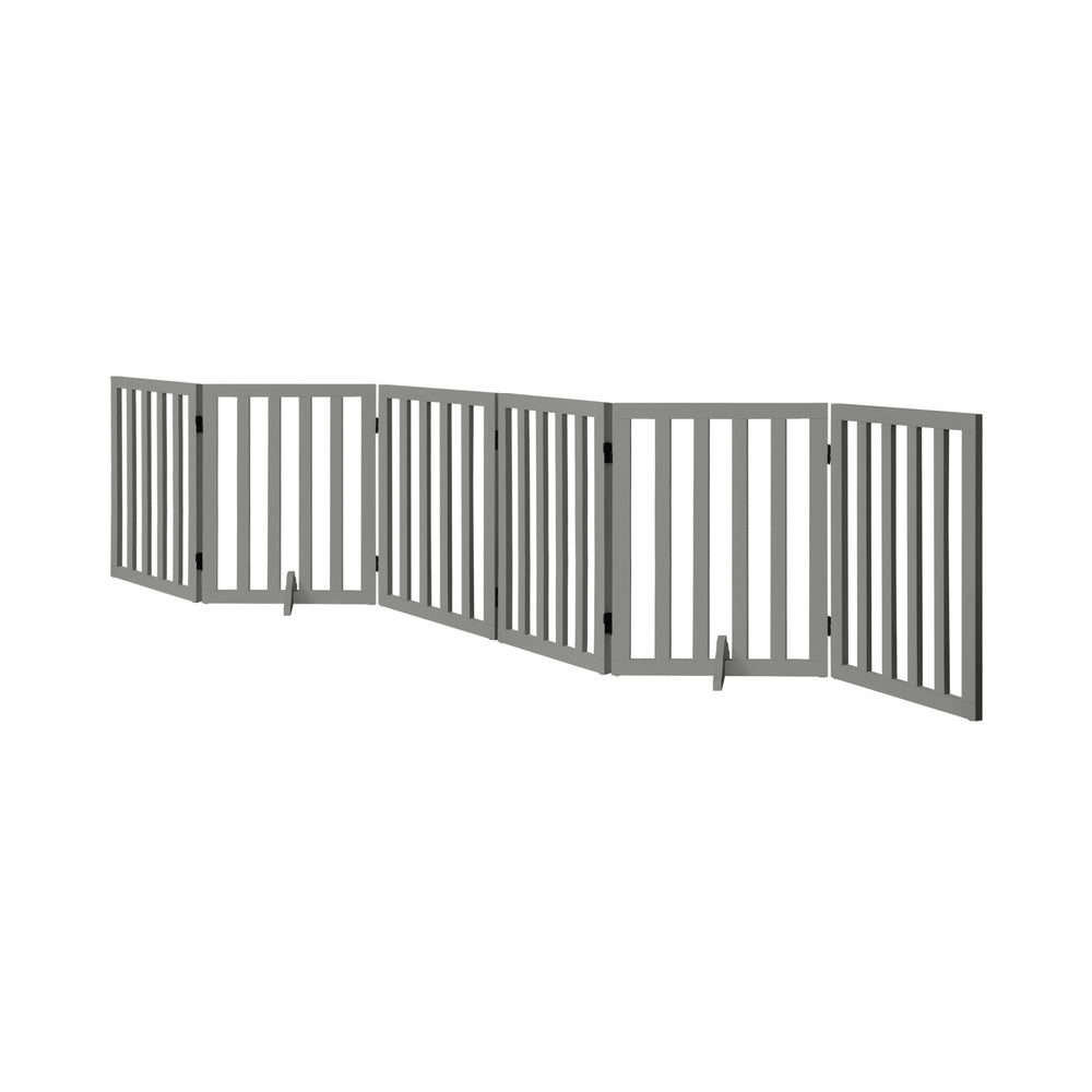 Wooden Pet Gate Safety Stair Barrier 6-Panel Grey