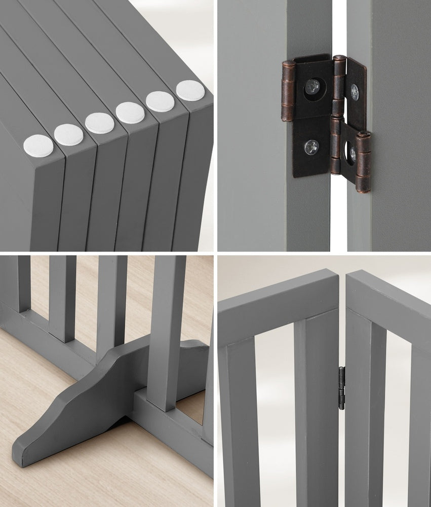 Wooden Pet Gate Safety Stair Barrier 6-Panel Grey