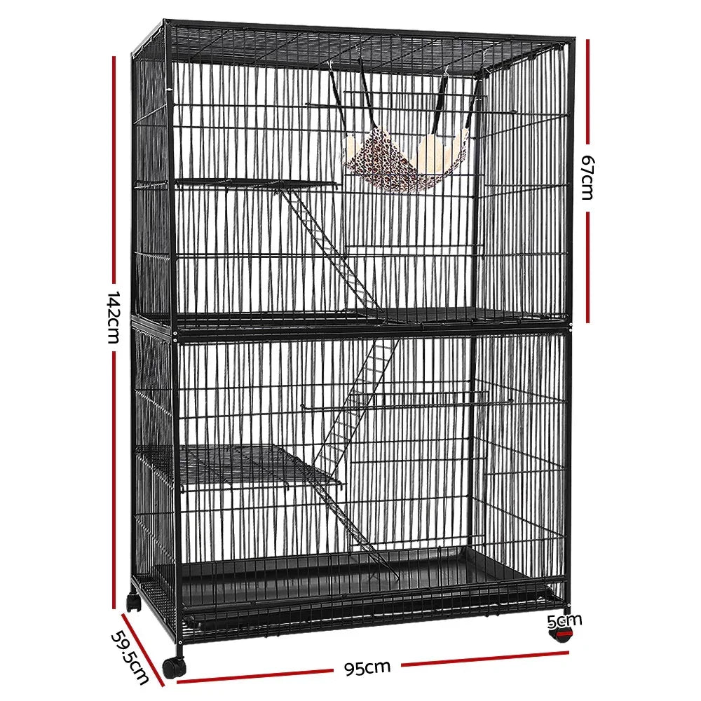 4 Tier Ferret Rabbit Cage 142cm Metal Hutch with Wheels Hammock