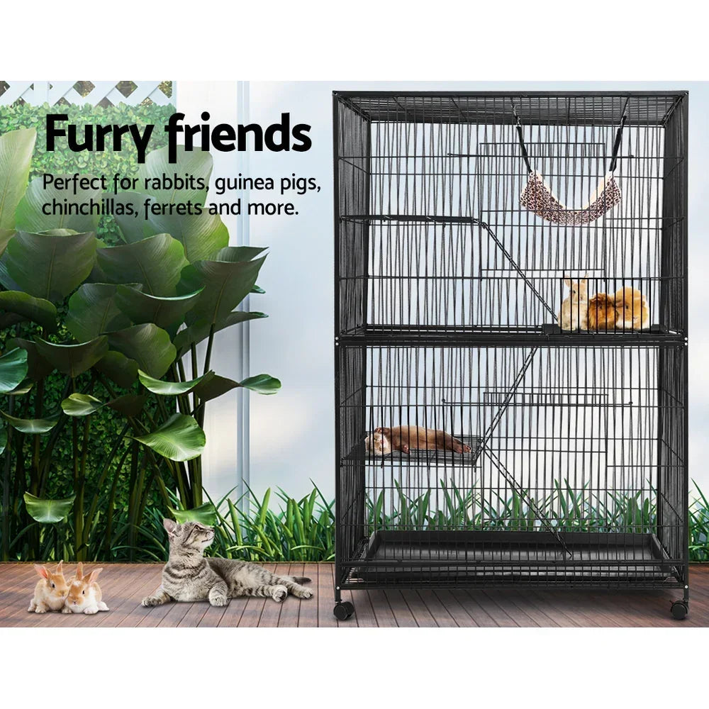 4 Tier Ferret Rabbit Cage 142cm Metal Hutch with Wheels Hammock